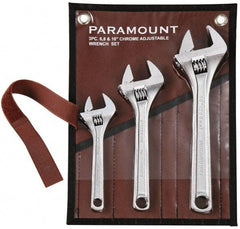Paramount - 3 Piece, 6" to 10", Adjustable Wrench Set - Inch Measurement Standard, Chrome Finish, Comes in Canvas Roll - Benchmark Tooling