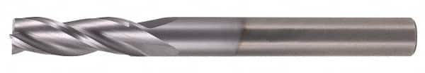 Atrax - 9/16", 1-1/4" LOC, 9/16" Shank Diam, 3-1/2" OAL, 3 Flute, Solid Carbide Square End Mill - Single End, TiN Finish, Spiral Flute, 30° Helix, Centercutting, Right Hand Cut - Benchmark Tooling