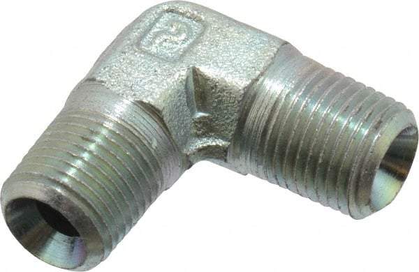 Parker - 1/8 Male Thread, Zinc Plated Steel Industrial Pipe 90° Male Elbow - MNPTF, 6,000 psi - Benchmark Tooling