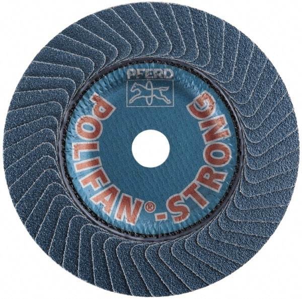 PFERD - 50 Grit, 5" Disc Diam, 5/8-11 Center Hole, Type 29 Zirconia Alumina Flap Disc - 12,200 Max RPM, Fiberglass Backing, Arbor Attaching System, Coated - Benchmark Tooling