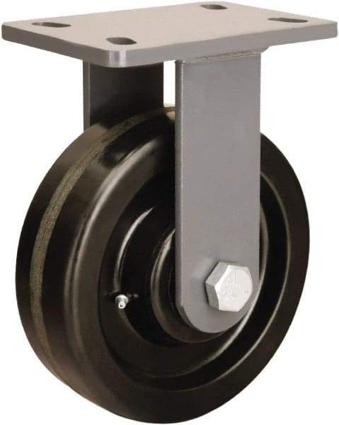 Hamilton - 8" Diam x 2-1/2" Wide x 10-1/4" OAH Top Plate Mount Rigid Caster - Phenolic, 2,000 Lb Capacity, Straight Roller Bearing, 5 x 7" Plate - Benchmark Tooling