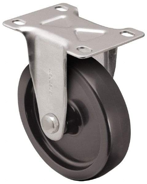 Albion - 3" Diam x 1-1/4" Wide x 3-13/16" OAH Top Plate Mount Rigid Caster - Hard Rubber, 225 Lb Capacity, Nylon Bearing, 2-5/16 x 4-7/8" Plate - Benchmark Tooling