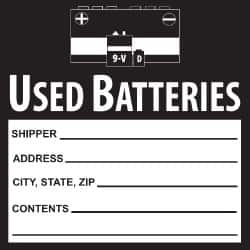 NMC - Hazardous Materials Label - Legend: Used Batteries, English, Black & White, 6" Long x 6" High, Sign Muscle Finish - Benchmark Tooling