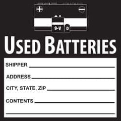 NMC - Hazardous Materials Label - Legend: Used Batteries, English, Black & White, 6" Long x 6" High, Sign Muscle Finish - Benchmark Tooling