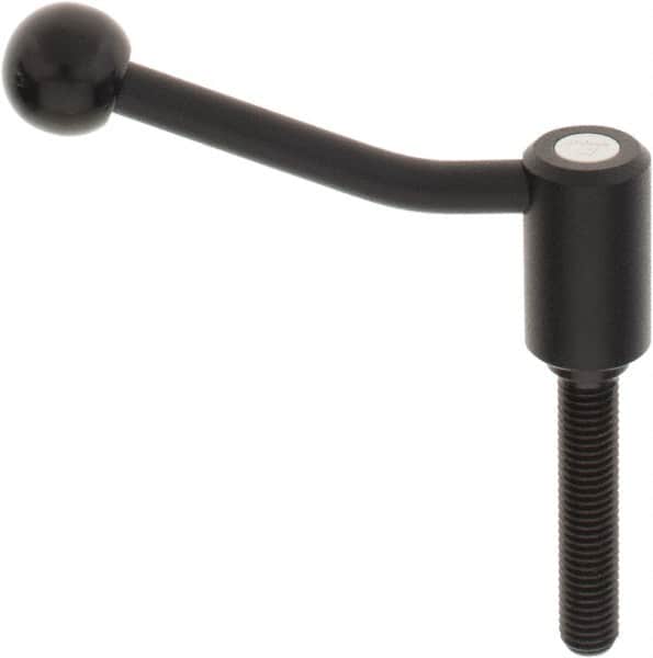 KIPP - M12 x 1.75, 0.94" Hub Diam, Steel Threaded Stud Adjustable Tension Lever with 20° Handle - 2.36" Stud Length, 3.46" OAL, 2.3" High - Benchmark Tooling