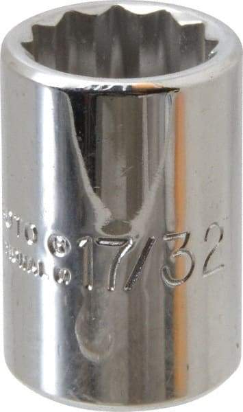 Proto - 17/32", 3/8" Drive, Standard Hand Socket - 12 Points, 1-1/8" OAL, Alloy Steel, Chrome Finish - Benchmark Tooling