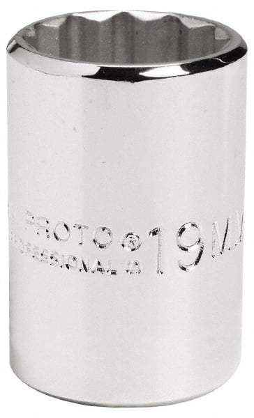 Proto - 1/2" Drive, Standard Hand Socket - 12 Points, 2-1/4" OAL, Alloy Steel, Chrome Finish - Benchmark Tooling