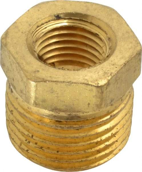 Cerro - 1/2 Male Thread x 1/4 Female Thread, Brass Industrial Pipe Hex Bushing - MNPTF x FNPTF, 1,200 psi - Benchmark Tooling