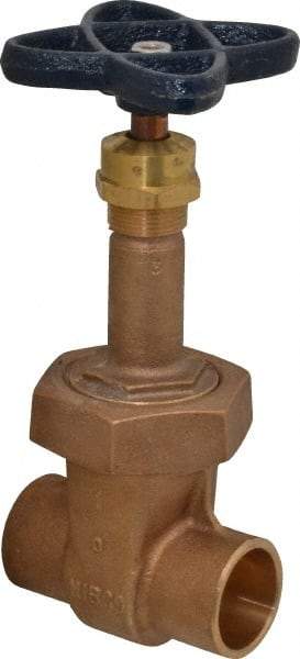 NIBCO - 1" Pipe, Class 150, Soldered Bronze Solid Wedge Rising Stem Gate Valve - 300 WOG, 150 WSP, Bolted Bonnet - Benchmark Tooling