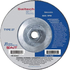 Sait - 9" Wheel Diam, 1/8" Wheel Thickness, Type 27 Depressed Center Wheel - Ceramic, Resinoid Bond, 6,600 Max RPM, Compatible with Angle Grinder - Benchmark Tooling
