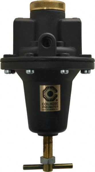 Coilhose Pneumatics - 3/4 NPT Port, 160 CFM, Cast Aluminum Heavy-Duty T-Handle Regulator - 0 to 200 psi Range, 250 Max psi Supply Pressure, 1/4" Gauge Port Thread, 5" Wide x 8-1/2" High - Benchmark Tooling