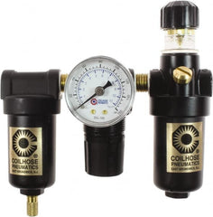 Coilhose Pneumatics - 1/4" NPT Port Miniature 3 Piece Filter-Regulator-Lubricator FRL Unit - Metal Bowl, 25 SCFM, 250 Max psi, 6.125" High, Manual Drain - Benchmark Tooling