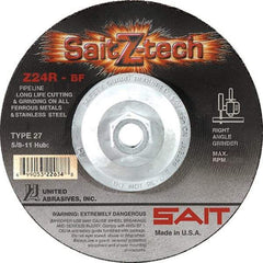 Sait - 24 Grit, 6" Wheel Diam, 3/32" Wheel Thickness, Type 27 Depressed Center Wheel - Zirconia Alumina, Resinoid Bond, R Hardness, 10,200 Max RPM, Compatible with Angle Grinder - Benchmark Tooling