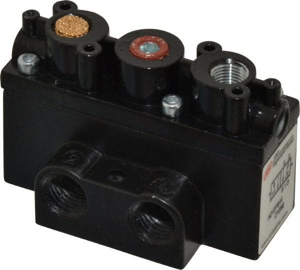 ARO/Ingersoll-Rand - 1/4" Inlet x 1/4" Outlet, Pilot Actuator, Spring Return, 2 Position, Body Ported Solenoid Air Valve - 32 CFM, 0.9 CV, 4 Way, 150 psi, 2-15/16" Long x 1-15/16" Wide x 1-15/16" High, 0 to 180°F - Benchmark Tooling