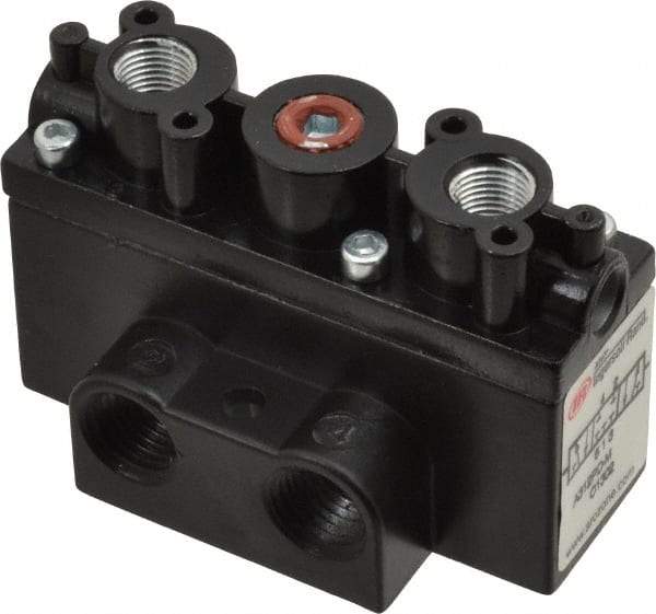 ARO/Ingersoll-Rand - 1/4" Inlet x 1/4" Outlet, Pilot Actuator, Pilot Return, 3 Position, Body Ported Solenoid Air Valve - 54 CFM, 1.5 CV, 4 Way, 150 psi, 2-15/16" Long x 1-15/16" Wide x 1-13/16" High, 0 to 180°F - Benchmark Tooling
