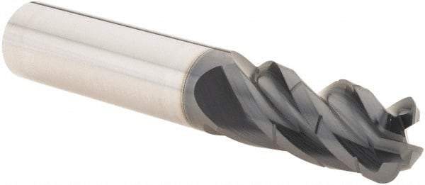 Iscar - 1/2" Diam, Variable Pitch, 1" LOC, 4 Flute Solid Carbide 0.1" Corner Radius Roughing End Mill - AlTiN Finish, 3" OAL, 1/2" Shank Diam, Single End, Centercutting, 38° Helix - Benchmark Tooling