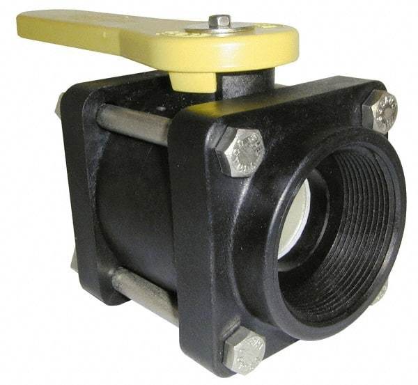 Green Leaf - 1-1/4" Pipe, Full Port, Polypropylene Standard Ball Valve - 3 Piece, Inline - One Way Flow, FNPT x FNPT Ends, Lever Handle, 150 WOG - Benchmark Tooling
