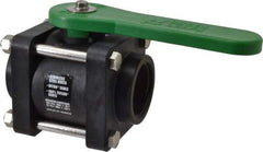 Green Leaf - 1-1/2" Pipe, Standard Port, Polypropylene Standard Ball Valve - 3 Piece, Inline - One Way Flow, FNPT x FNPT Ends, Lever Handle, 150 WOG - Benchmark Tooling