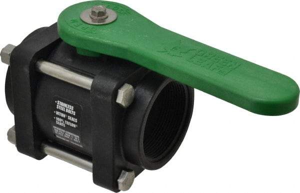 Green Leaf - 2" Pipe, Standard Port, Polypropylene Standard Ball Valve - 3 Piece, Inline - One Way Flow, FNPT x FNPT Ends, Lever Handle, 150 WOG - Benchmark Tooling