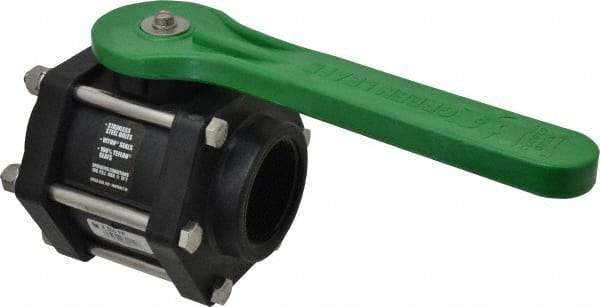 Green Leaf - 2" Pipe, Full Port, Polypropylene Standard Ball Valve - 3 Piece, Inline - One Way Flow, FNPT x FNPT Ends, Lever Handle, 100 WOG - Benchmark Tooling