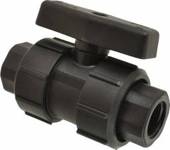 Green Leaf - 3/4" Pipe, Full Port, Polypropylene True Union Design Ball Valve - Inline - One Way Flow, FNPT x FNPT Ends, Tee Handle, 125 WOG - Benchmark Tooling
