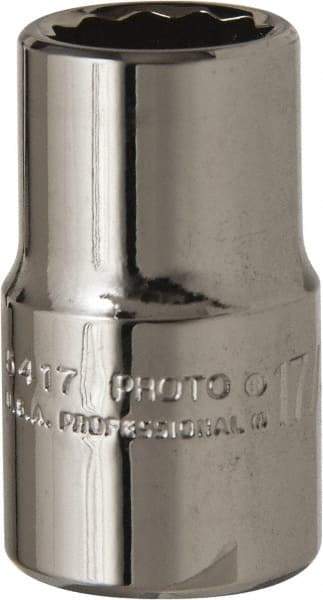 Proto - 17/32", 1/2" Drive, Standard Hand Socket - 12 Points, 1-31/64" OAL, Alloy Steel, Chrome Finish - Benchmark Tooling