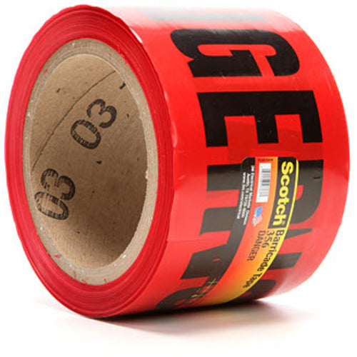 Scotch Barricade Tape 356 DANGER 3″ × 300 ft Red - Benchmark Tooling