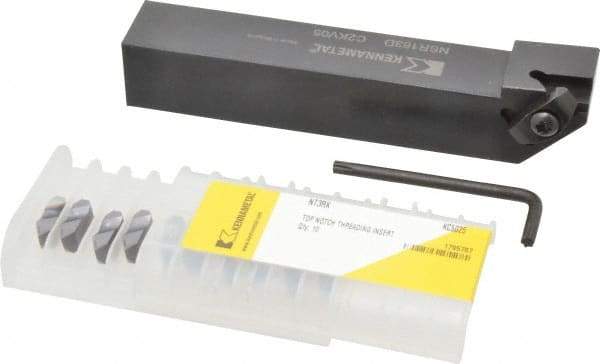Kennametal - Right Hand Cut, 1" Shank Width x 1" Shank Height Indexable Threading Toolholder - 6" OAL, N.3R Insert Compatibility, NSR163D Toolholder, Series Top Notch - Benchmark Tooling