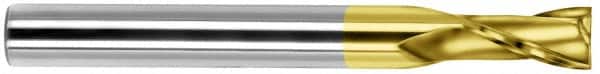 SGS - 5/8", 1-1/8" LOC, 5/8" Shank Diam, 5" OAL, 2 Flute, Solid Carbide Square End Mill - Single End, TiN Finish, Spiral Flute, 30° Helix, Centercutting, Right Hand Cut, Right Hand Flute, Series 59 - Benchmark Tooling