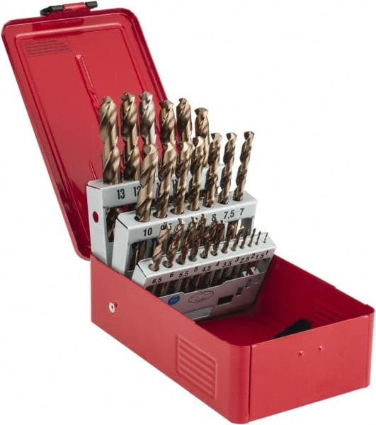 DORMER - 1 to 13mm, 135° Point, Bronze Finish, Cobalt Jobber Length Drill Bit Set - Benchmark Tooling