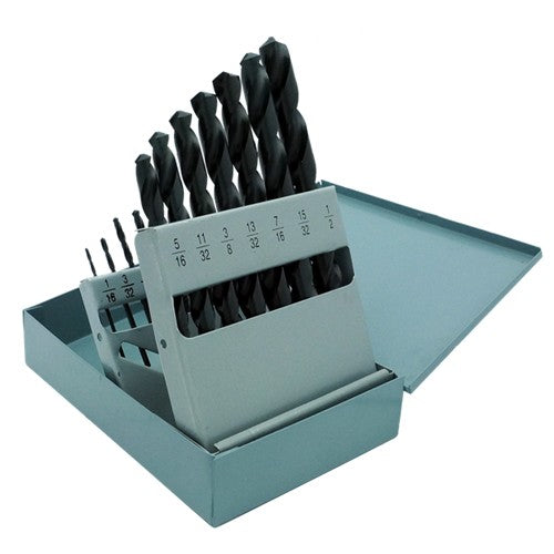 1/16-1/2 RHS / RHC HSS 118 Degree Radial Point General Purpose Jobber Length Drill Set - Steam Oxide - Exact Industrial Supply