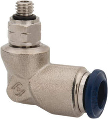 Value Collection - 1/4" Outside Diam, 10-32 Universal, Nickel Plated Brass Push-to-Connect Tube Male Swivel Elbow - 250 Max psi, Tube to Universal Thread Connection, Buna O-Ring - Benchmark Tooling
