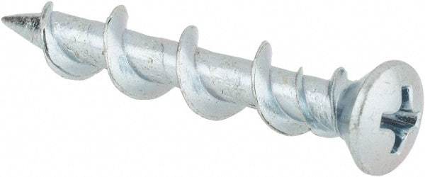 Powers Fasteners - 1/4" Diam, 1-1/4" OAL, Phillips Drive, Concrete Screw & Masonry Fastener - Steel, Chrome Finish - Benchmark Tooling