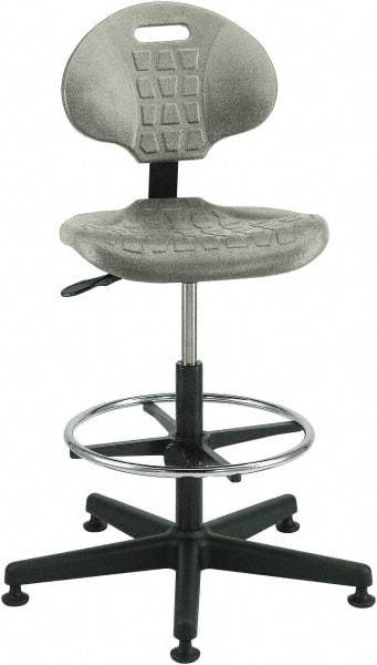 Bevco - 21 to 31" High Adjustable Height Swivel Stool - 27" Wide x 27" Deep, Polyurethane Seat, Gray - Benchmark Tooling