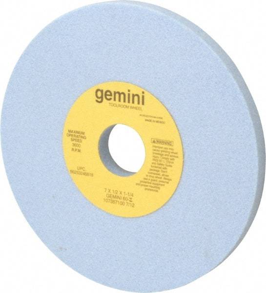 Norton - 7" Diam x 1-1/4" Hole x 1/2" Thick, I Hardness, 60 Grit Surface Grinding Wheel - Aluminum Oxide, Type 1, Medium Grade, 3,600 Max RPM, No Recess - Benchmark Tooling