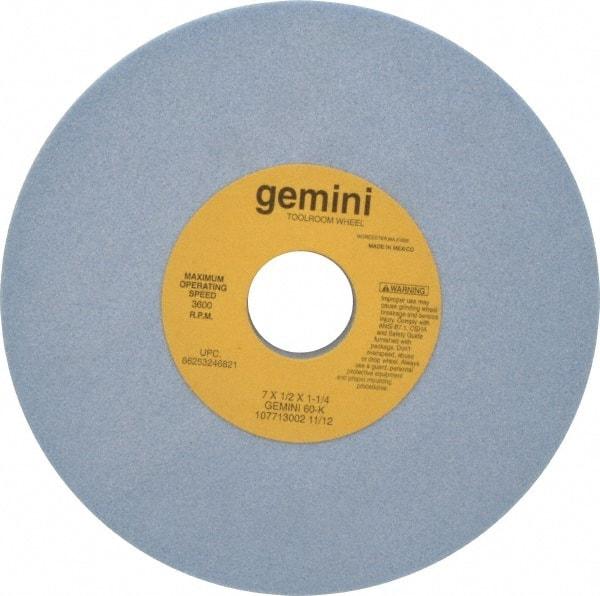 Norton - 7" Diam x 1-1/4" Hole x 1/2" Thick, K Hardness, 60 Grit Surface Grinding Wheel - Aluminum Oxide, Type 1, Medium Grade, 3,600 Max RPM, No Recess - Benchmark Tooling