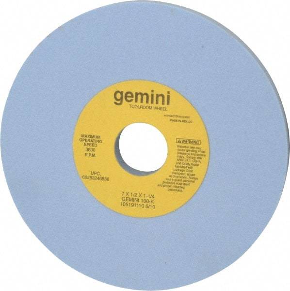 Norton - 7" Diam x 1-1/4" Hole x 1/2" Thick, K Hardness, 100 Grit Surface Grinding Wheel - Aluminum Oxide, Type 1, Fine Grade, 3,600 Max RPM, No Recess - Benchmark Tooling