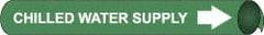 NMC - Pipe Marker with Chilled Water Supply Legend and Arrow Graphic - 1-1/8 to 2-3/8" Pipe Outside Diam, White on Green - Benchmark Tooling