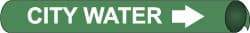 NMC - Pipe Marker with City Water Legend and Arrow Graphic - 1-1/8 to 2-3/8" Pipe Outside Diam, White on Green - Benchmark Tooling