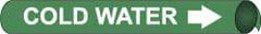 NMC - Pipe Marker with Cold Water Legend and Arrow Graphic - 6 to 8" Pipe Outside Diam, White on Green - Benchmark Tooling