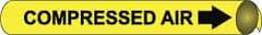 NMC - Pipe Marker with Compressed Air Legend and Arrow Graphic - 1-1/8 to 2-3/8" Pipe Outside Diam, Black on Yellow - Benchmark Tooling