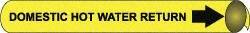 NMC - Pipe Marker with Domestic Hot Water Return Legend and Arrow Graphic - 3-3/8 to 4-1/2" Pipe Outside Diam, Black on Yellow - Benchmark Tooling