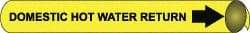 NMC - Pipe Marker with Domestic Hot Water Return Legend and Arrow Graphic - 2-1/2 to 3-1/4" Pipe Outside Diam, Black on Yellow - Benchmark Tooling