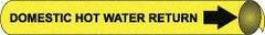 NMC - Pipe Marker with Domestic Hot Water Return Legend and Arrow Graphic - 3-3/8 to 4-1/2" Pipe Outside Diam, Black on Yellow - Benchmark Tooling
