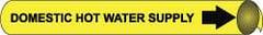 NMC - Pipe Marker with Domestic Hot Water Supply Legend and Arrow Graphic - 4-5/8 to 5-7/8" Pipe Outside Diam, Black on Yellow - Benchmark Tooling