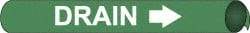 NMC - Pipe Marker with Drain Legend and Arrow Graphic - 3-3/8 to 4-1/2" Pipe Outside Diam, White on Green - Benchmark Tooling