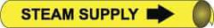 NMC - Pipe Marker with Steam Supply Legend and Arrow Graphic - 1-1/8 to 2-3/8" Pipe Outside Diam, Black on Yellow - Benchmark Tooling