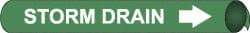 NMC - Pipe Marker with Storm Drain Legend and Arrow Graphic - 6 to 8" Pipe Outside Diam, White on Green - Benchmark Tooling