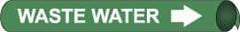 NMC - Pipe Marker with Waste Water Legend and Arrow Graphic - 6 to 8" Pipe Outside Diam, White on Green - Benchmark Tooling
