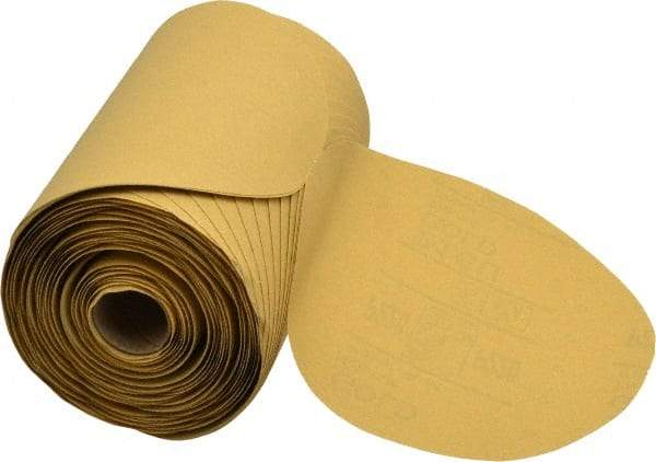 3M - 6" Diam, 220 Grit Aluminum Oxide Adhesive PSA Disc - Very Fine Grade, Gold, A Weighted Backing, Flexible, Use with Random Orbital Sanders - Benchmark Tooling